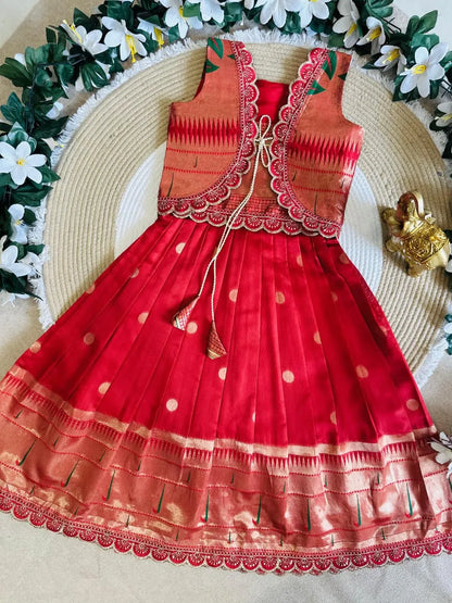 Kids Paithani Silk Gown with Designer Coat
