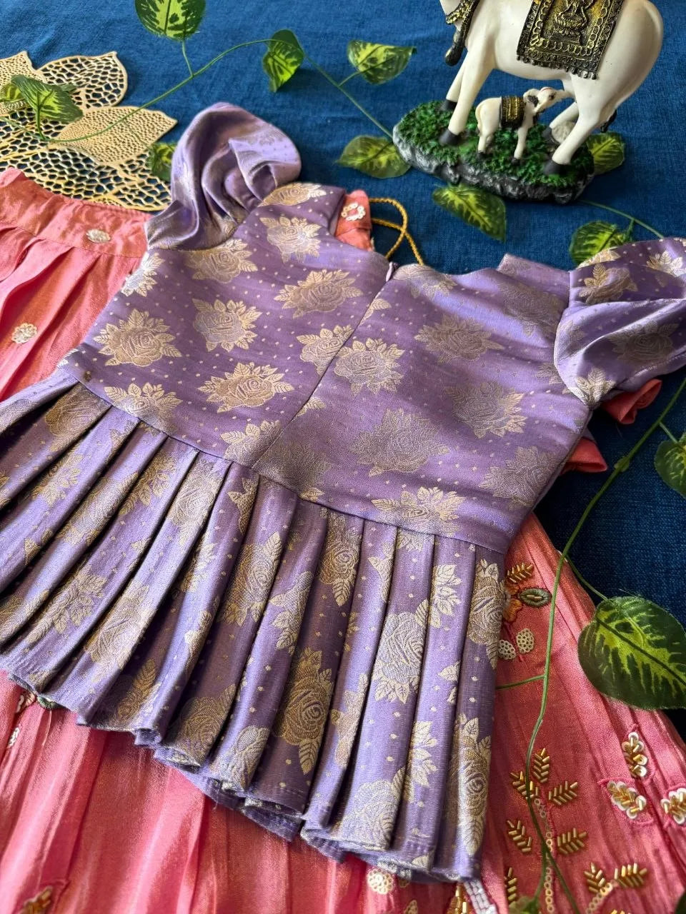 Flamingo Bead & Moti Work Kids Lehenga - Lilac & Pink