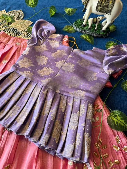 Flamingo Bead & Moti Work Kids Lehenga - Lilac & Pink