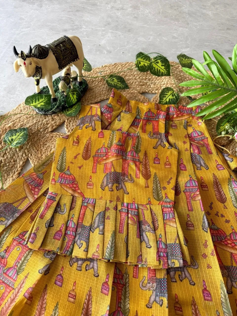 Kota Chex Kids Kalamkari Lehenga - Yellow
