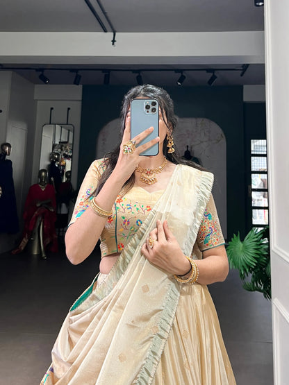 Art Woven Paithani-style Lehenga Choli - B Green