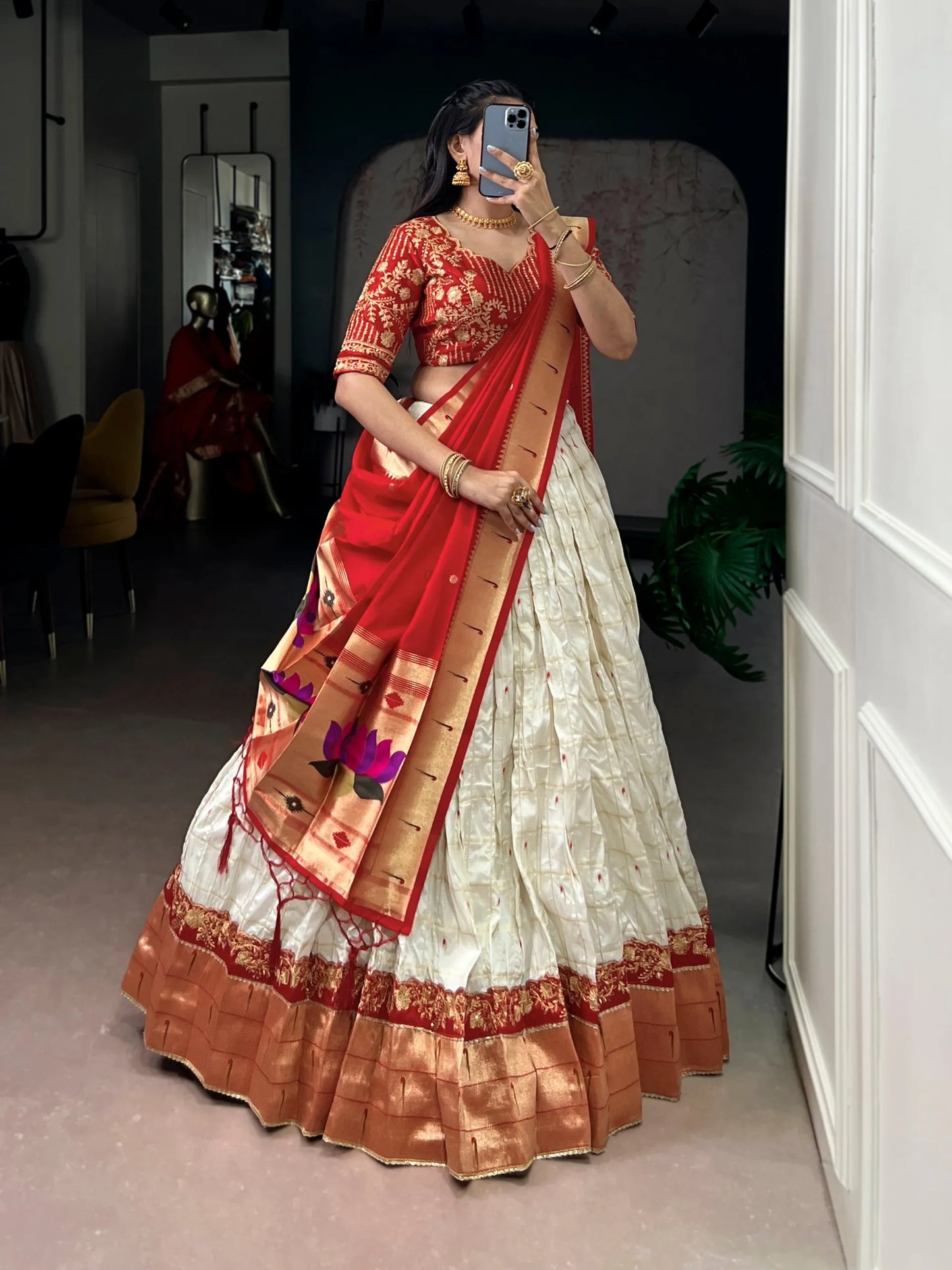 Maharastrian Bridal Wedding Paithani Lehenga Choli Set