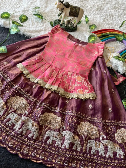 Elephant Garden – Kids Festive Lehenga Set - Wine