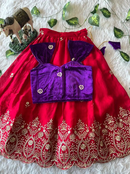 Royal Velvet Kids Lehenga Set - Purple & Pink