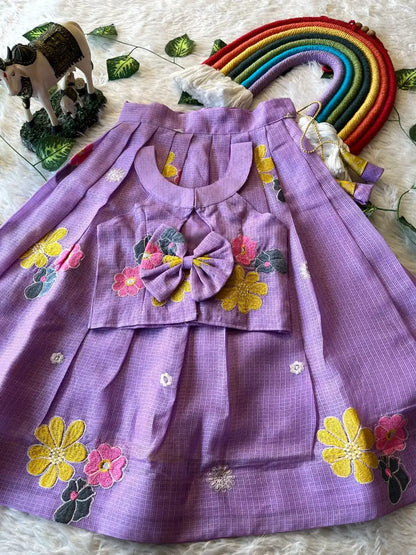 Kids Kota Chex Floral Lehenga Set - Lavender