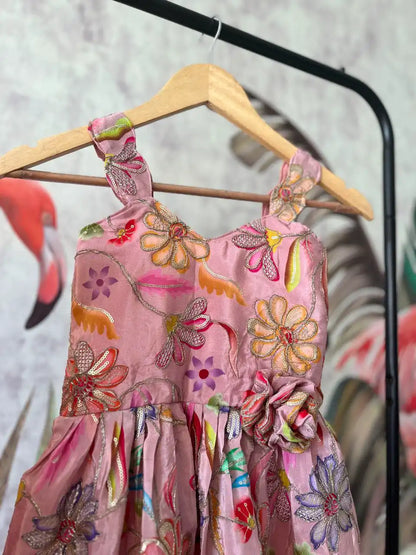 Kids Position Printed Gown - Baby Pink