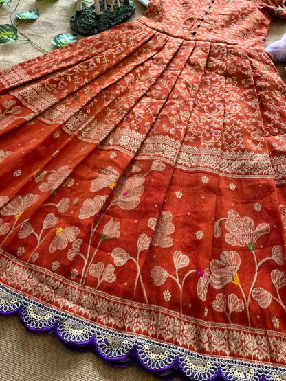 Kids Tissue Silk Panihari Weaved Gown - Red