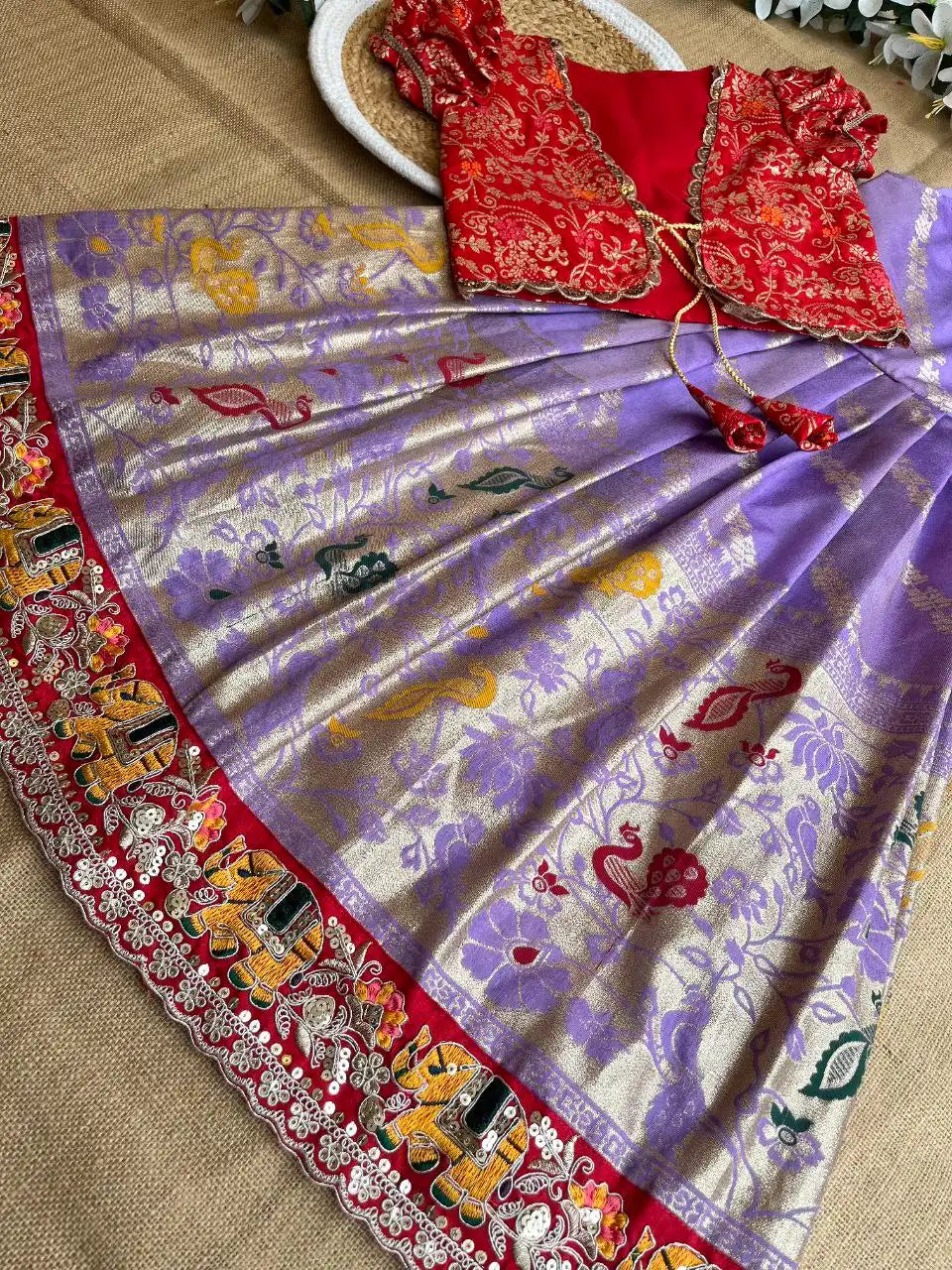 Soft Tissue Silk Paithani Weaving Kids Gown - Lilac