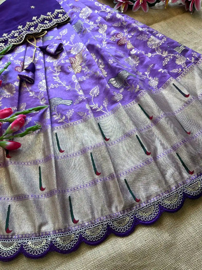 Kids Banarasi Dola Silk Paithani Lehenga - Lilac
