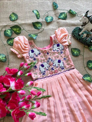 Kids Elephant Handwork Gown - Peach