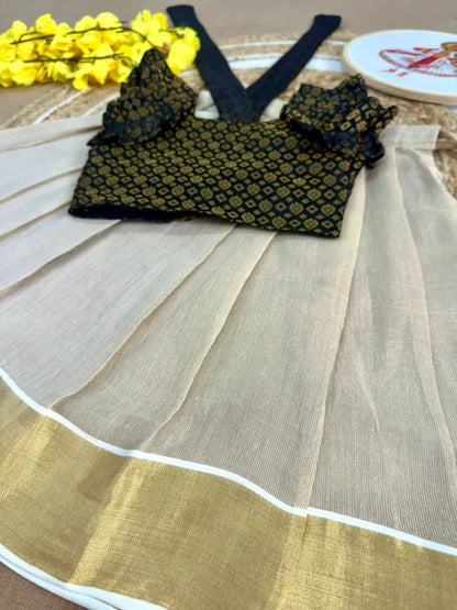 Kids Kerala Onam Special Lehenga-Choli - Black