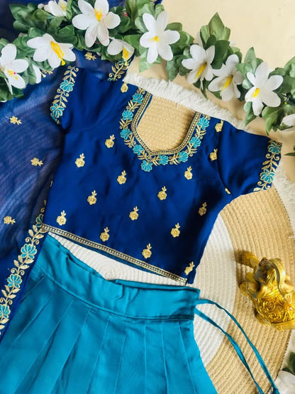 Royal Blue Zari Weave Kids Lehenga Choli