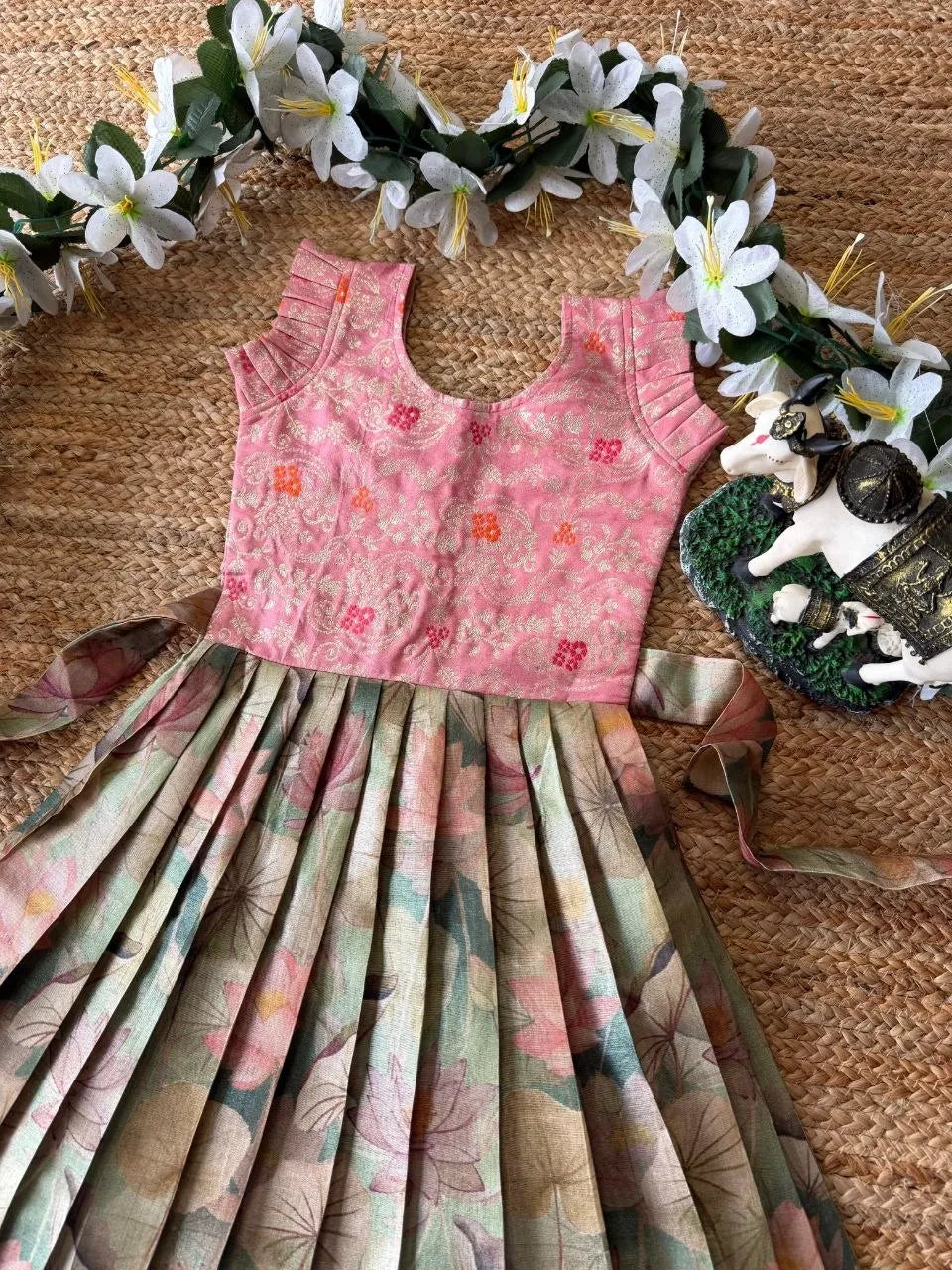 Soft Tussar Fabric Lotus Printed Kids Gown