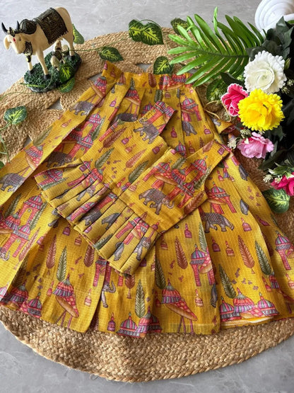 Kota Chex Kids Kalamkari Lehenga - Yellow