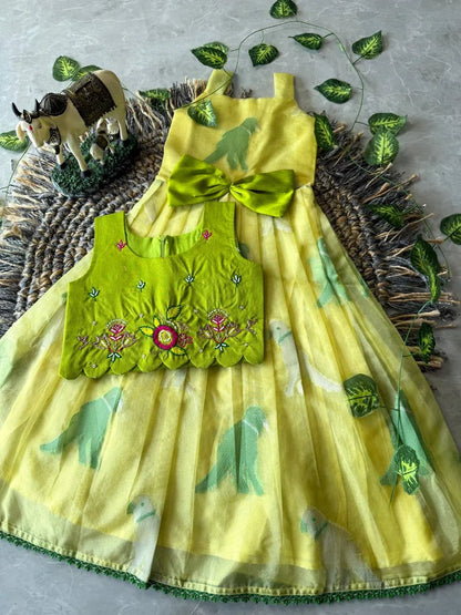 Little Princess Bird Motif Festive Gown - Yellow