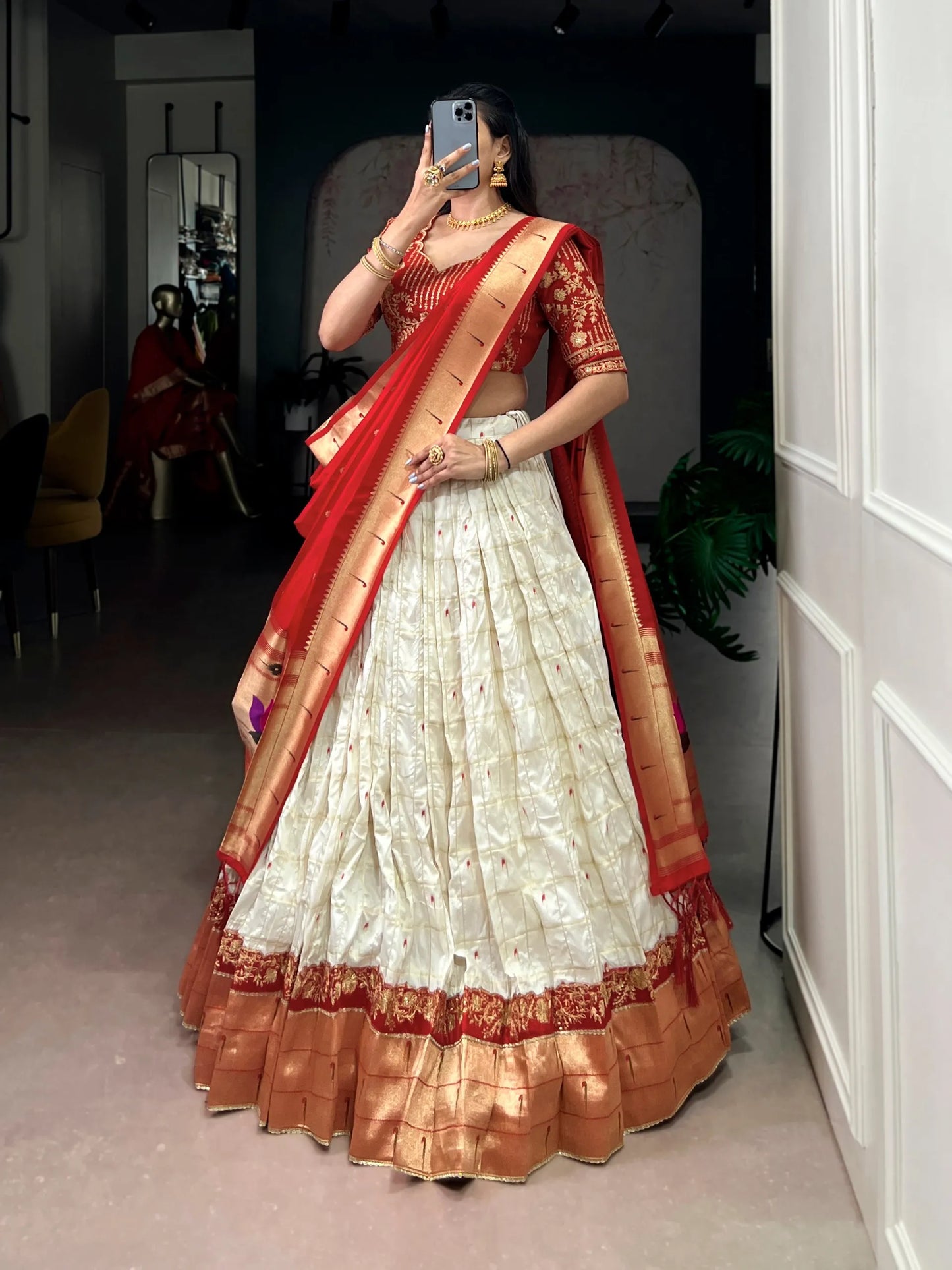 Maharastrian Bridal Wedding Paithani Lehenga Choli Set