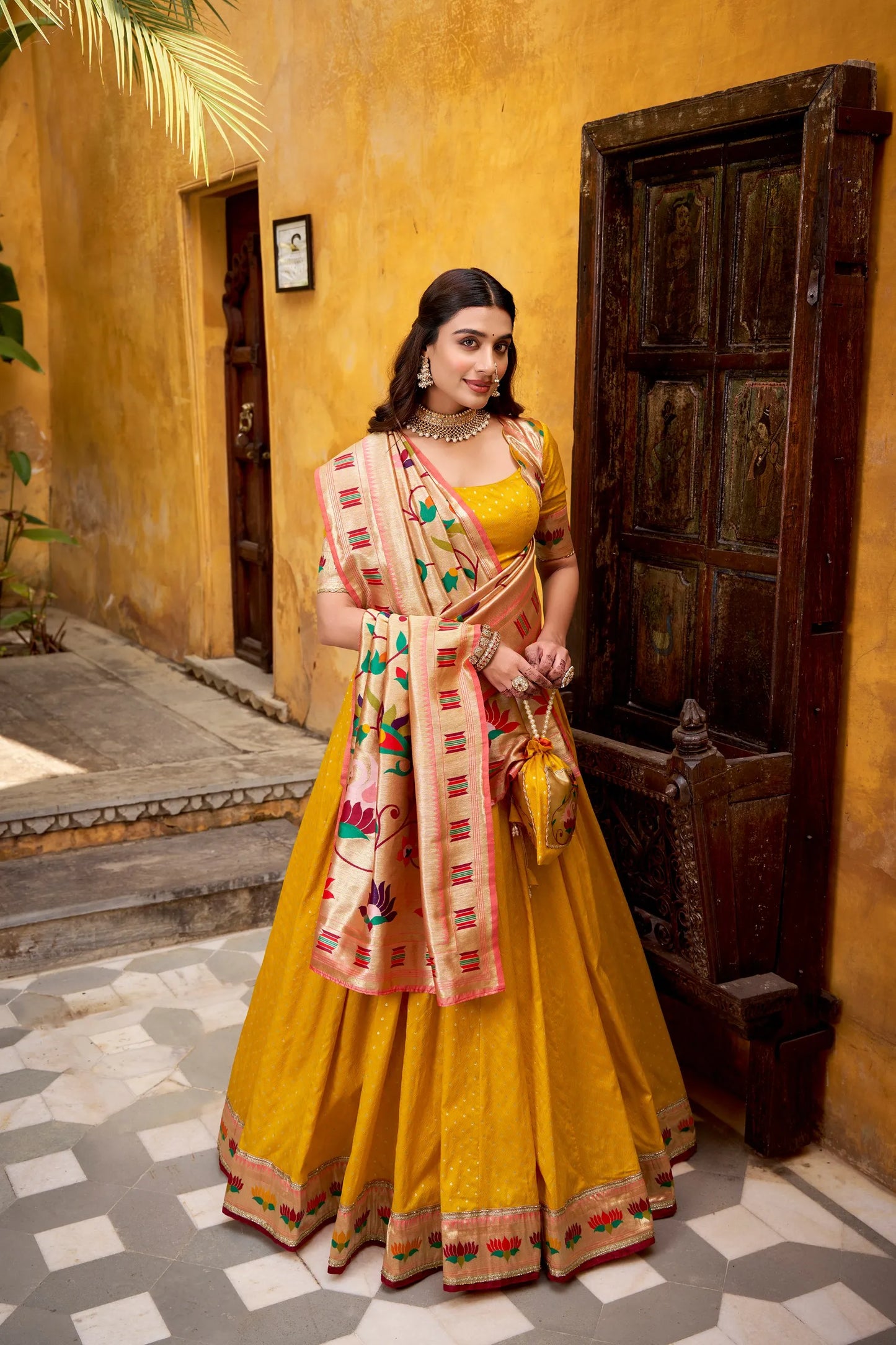 Traditional Maharashtrian Paithani Lehenga Choli for Wedding - Mango