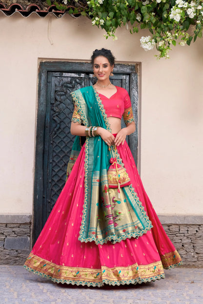 Maharashtrian Wedding Paithani Lehenga Choli - Pink