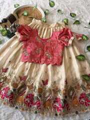 Kids Elephant Bloom Garden Lehenga Choli Set - Cream