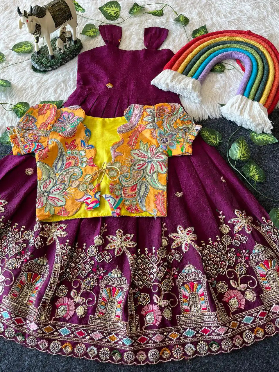 Temple Garden Designer Kids Festive Gown Set - Wine