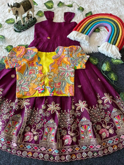 Temple Garden Designer Kids Festive Gown Set - Wine