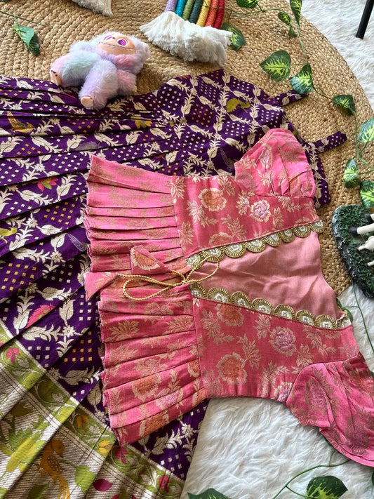 Kids Gown with Designer Coat - Pink & Purple