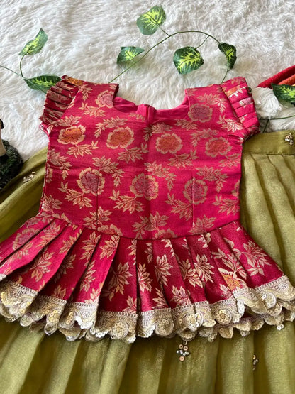 Elephant Garden – Kids Festive Lehenga Set - Mehndi