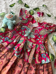 Kids Tissue Silk handwork Embroidered Lehenga Set - Pink