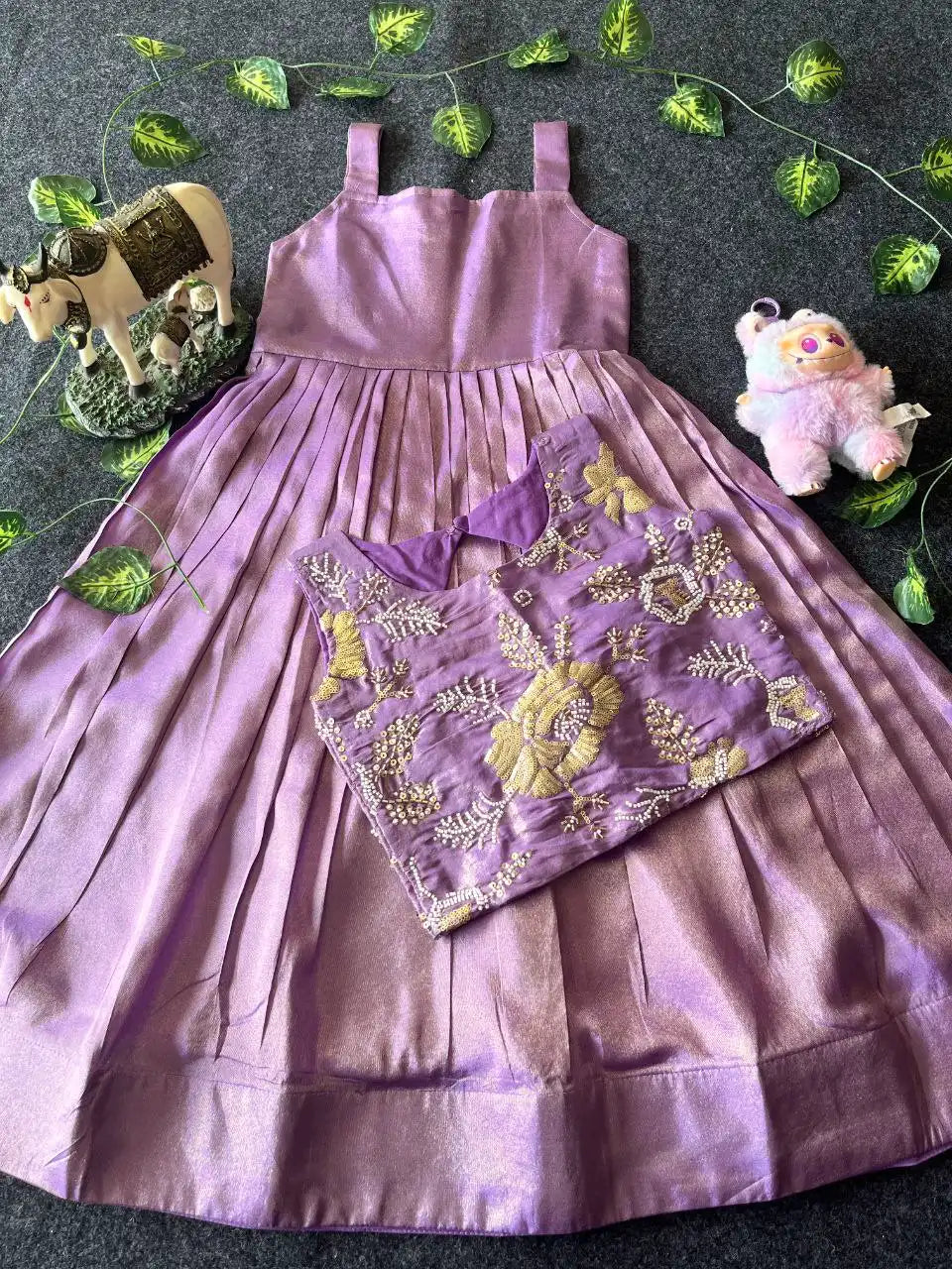 Kids Tissue Gown with Handwork Coat - Lilac