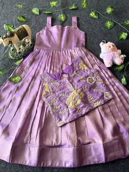 Kids Tissue Gown with Handwork Coat - Lilac