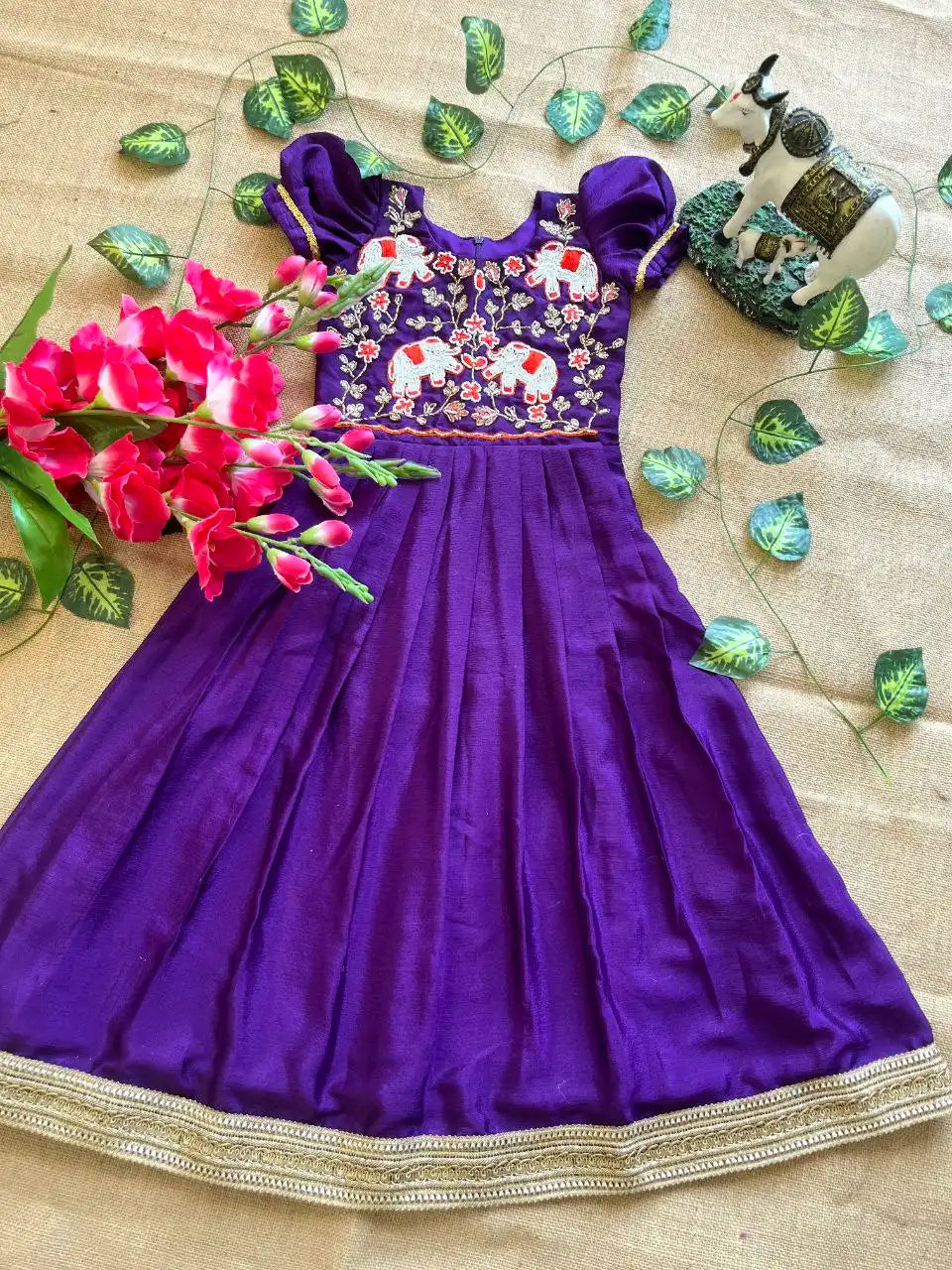 Kids Elephant Handwork Gown - Violet