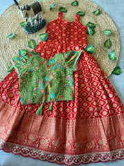 Kids Royal Zari Twirl Gown Set - Red