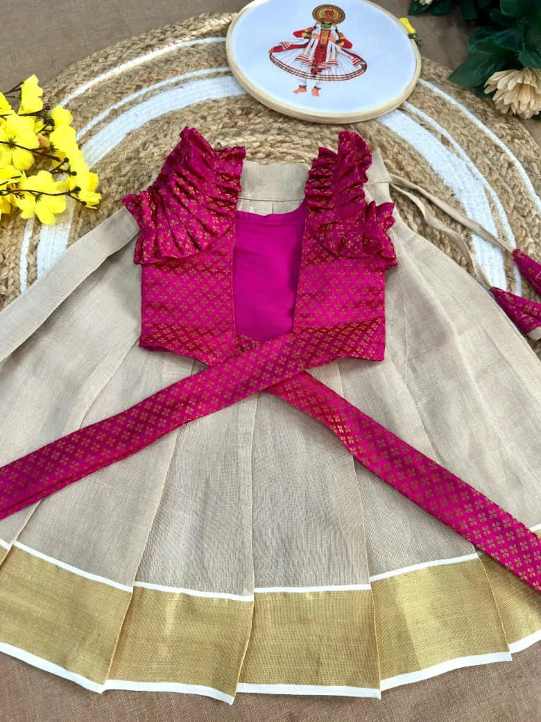 Kids Kerala Onam Special Lehenga-Choli - Pink