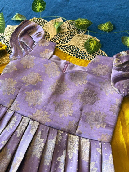Flamingo Bead & Moti Work Kids Lehenga - Lilac & Yellow