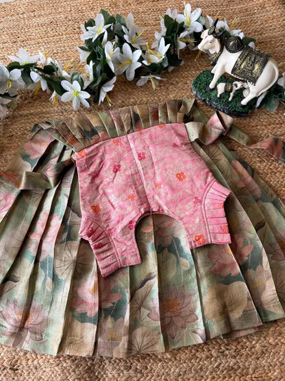 Soft Tussar Fabric Lotus Printed Kids Gown