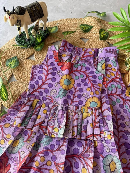 Kota Chex Kids Kalamkari Lehenga - Lilac