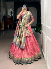 Traditional Maharashtrian Paithani Lehenga Choli for Wedding - Peach