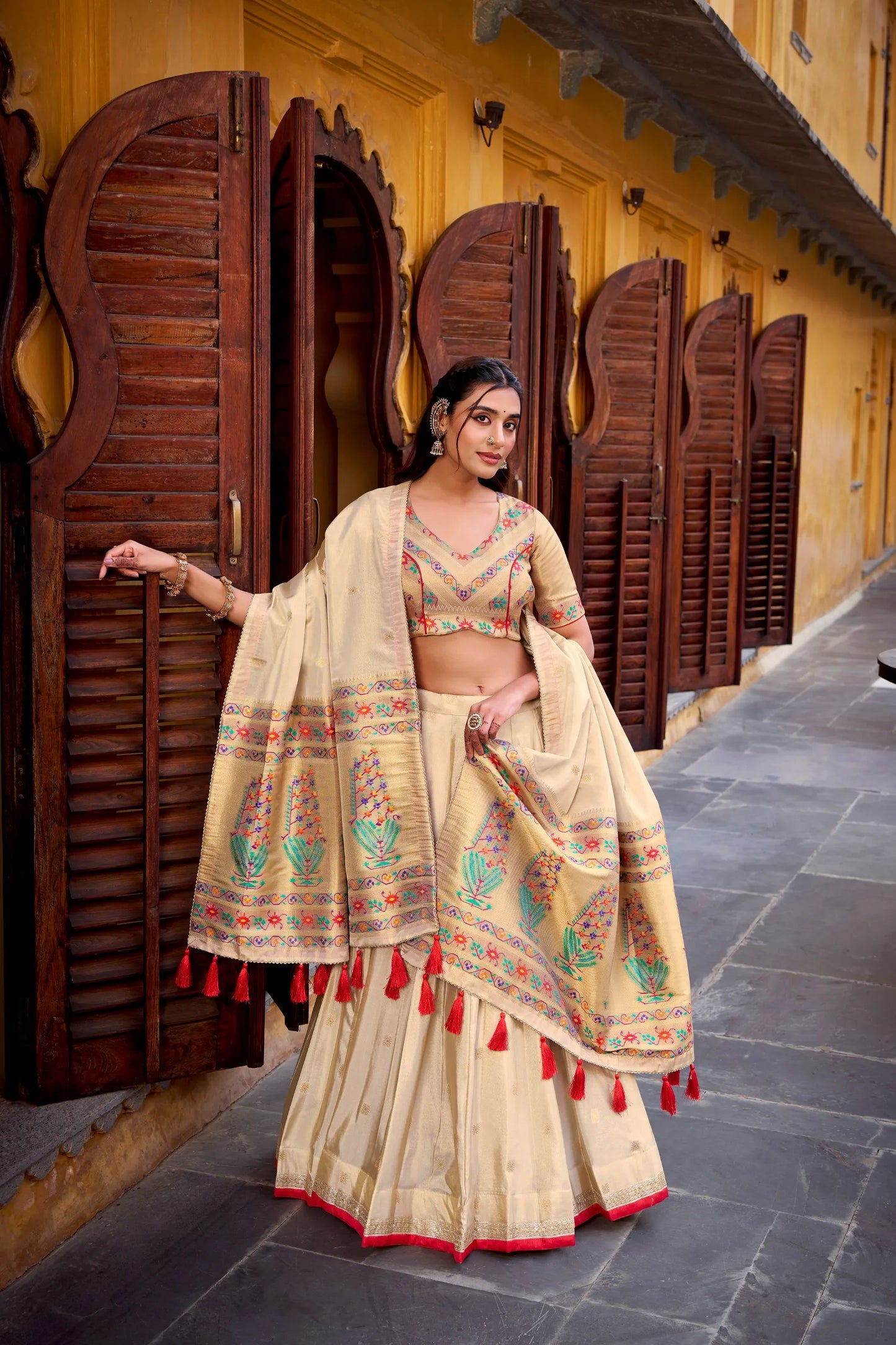 South Indian Marathi Style Paithani Lehenga Choli - Red