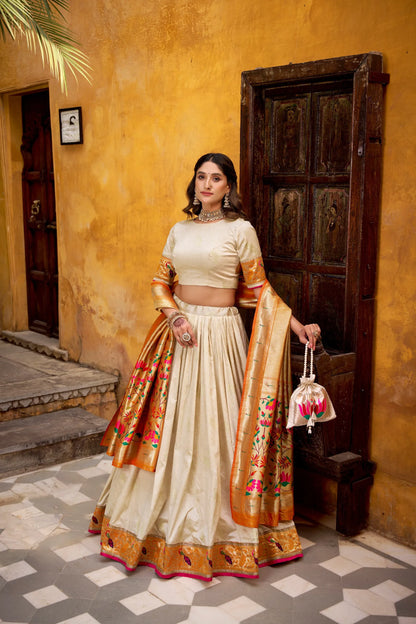 Traditional Maharashtrian Paithani Lehenga Choli for Wedding - Orange