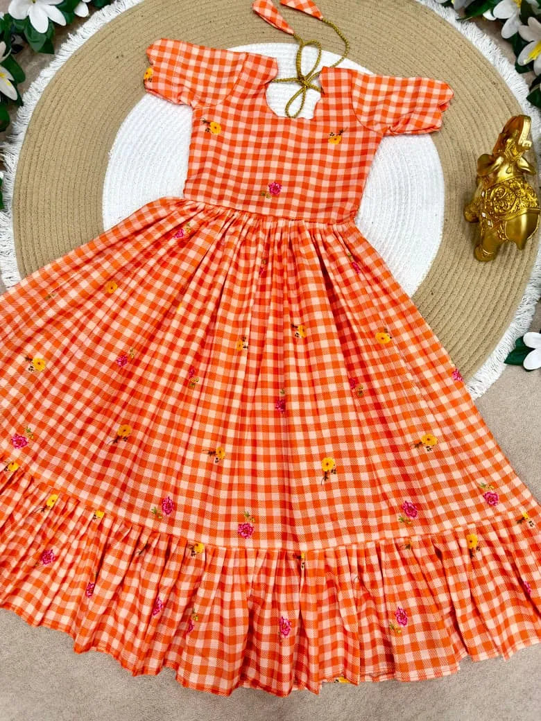 Mul-Chanderi Summer Kids Frock Collection - Orange