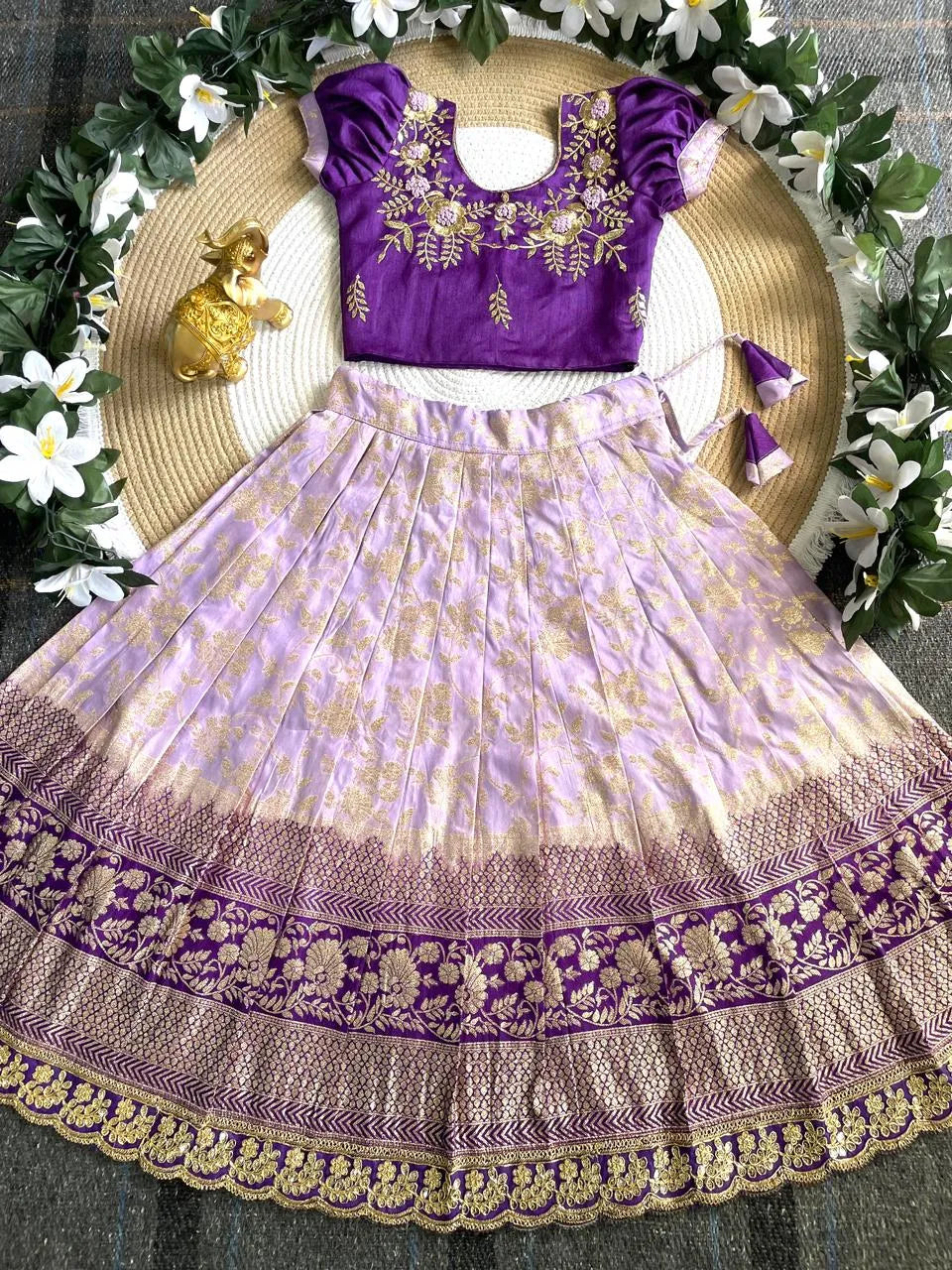 Viscose Silk Maggam Work Kids Lehenga-choli - Purple
