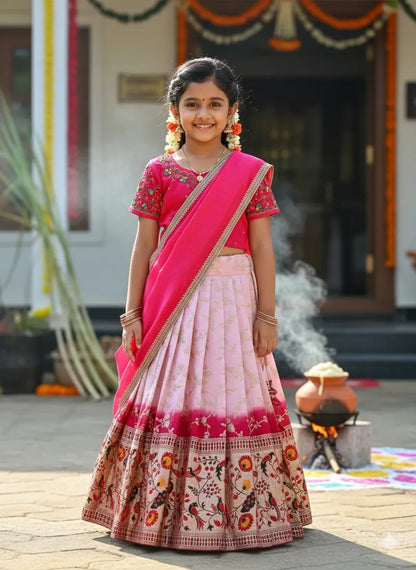 Vichitra Silk Hand Dying Lehenga Choli - Pink