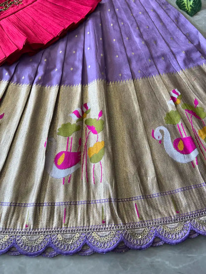Flamingo Paithani Traditional Kids Lehenga - Lavender