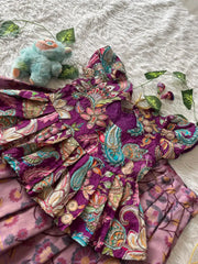 Kids Tissue Silk handwork Embroidered Lehenga Set - Purple