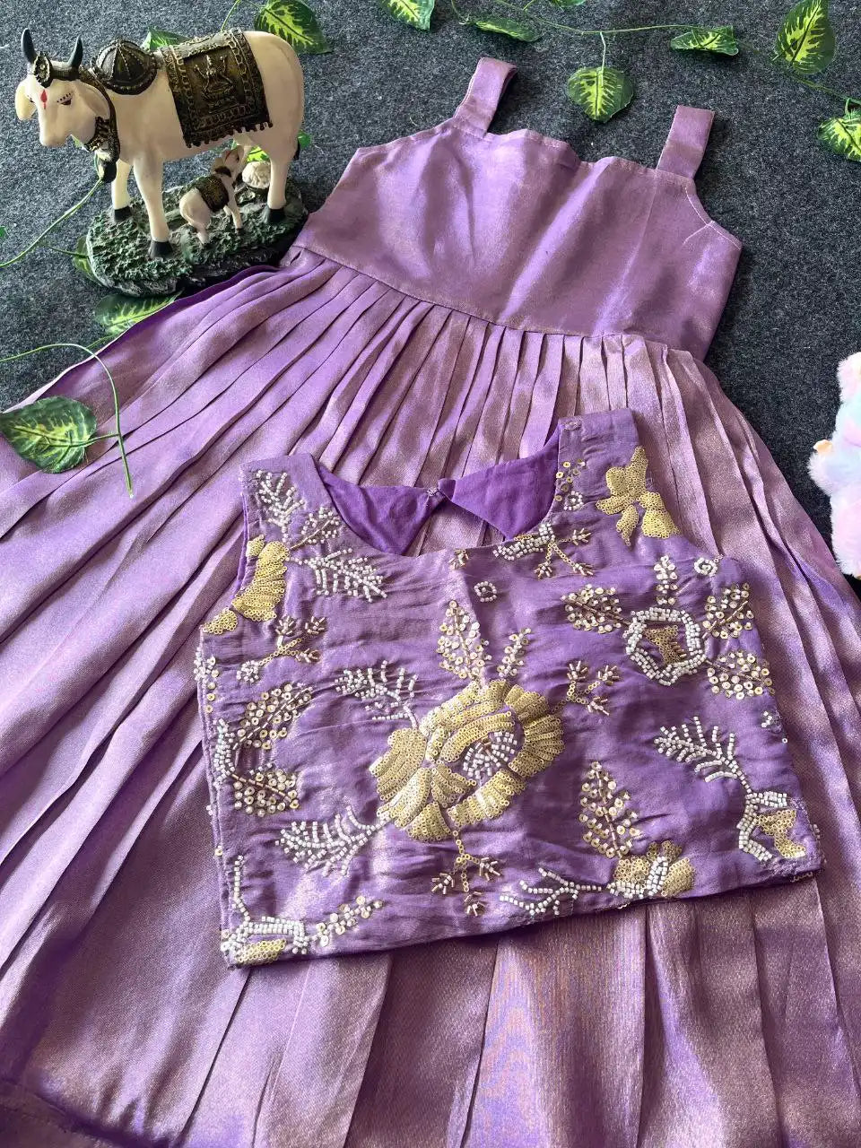 Kids Tissue Gown with Handwork Coat - Lilac
