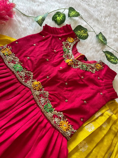 Soft Khadi Georgette Bird Weaving Lehenga - Yellow