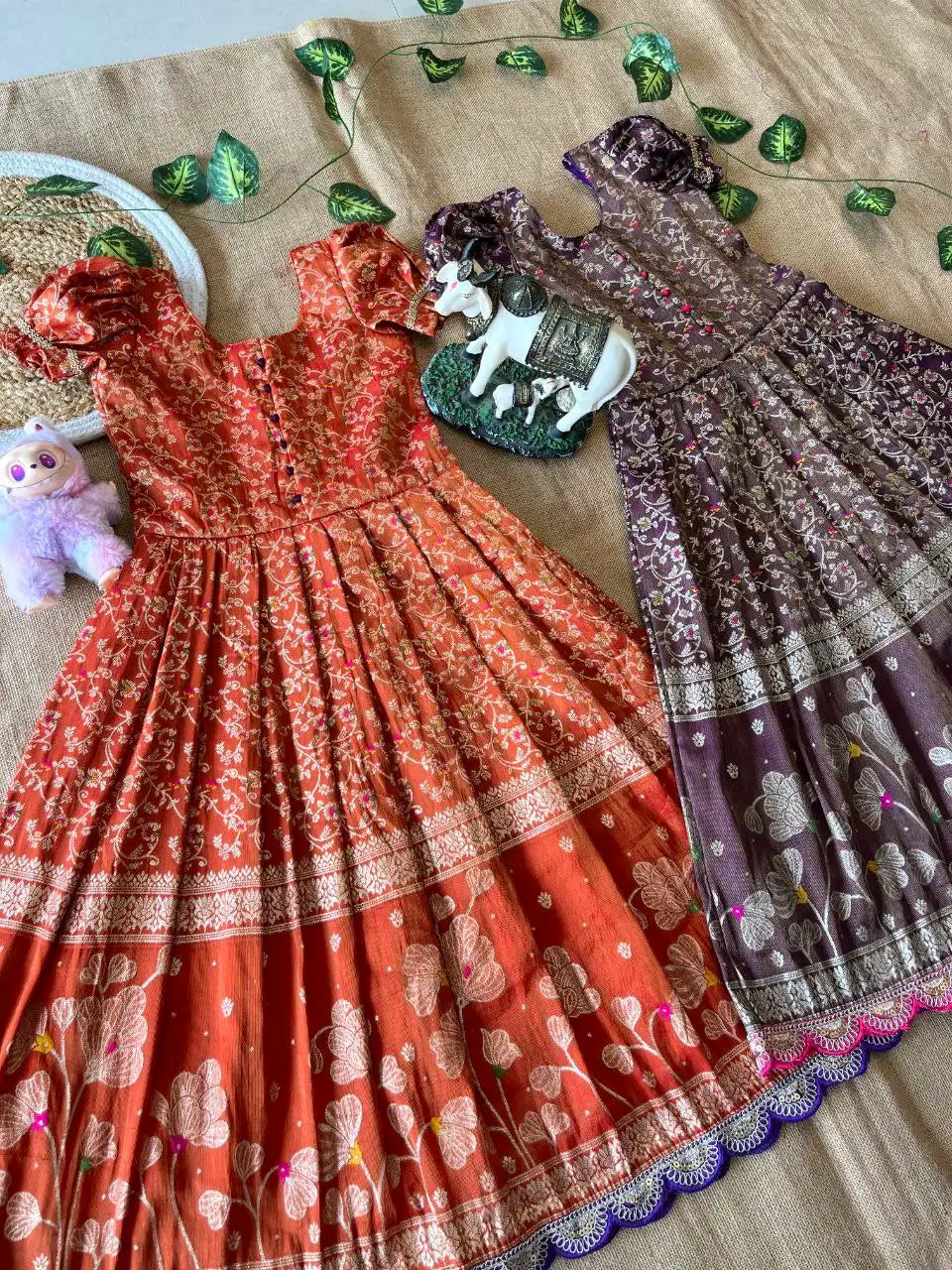 Kids Tissue Silk Panihari Weaved Gown - Red