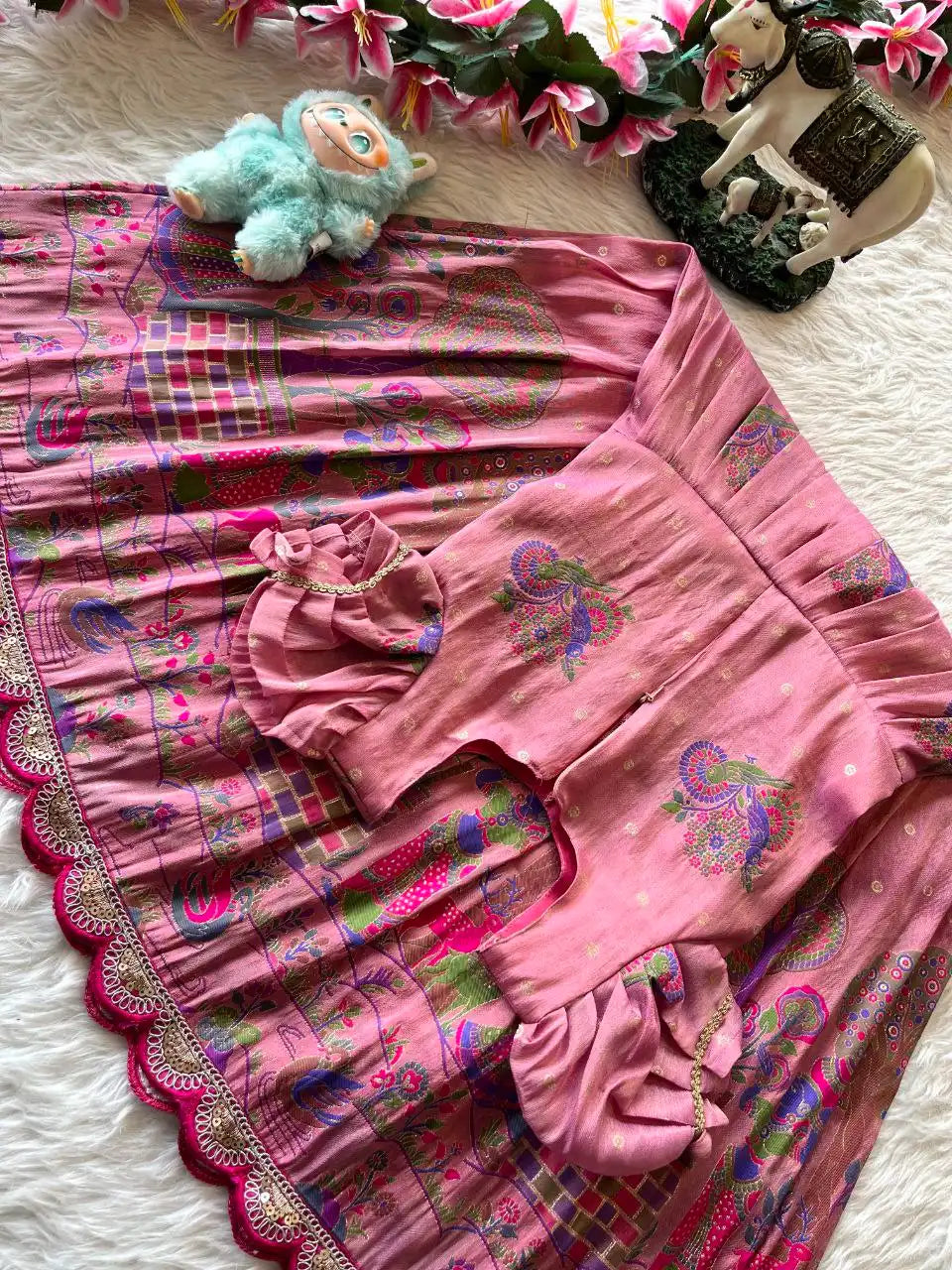 Kids Tissue Silk Paithani Weaving  Gown - Baby Pink