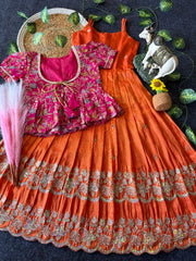 Little Bloom Princess Gown Set with Coat - Orange