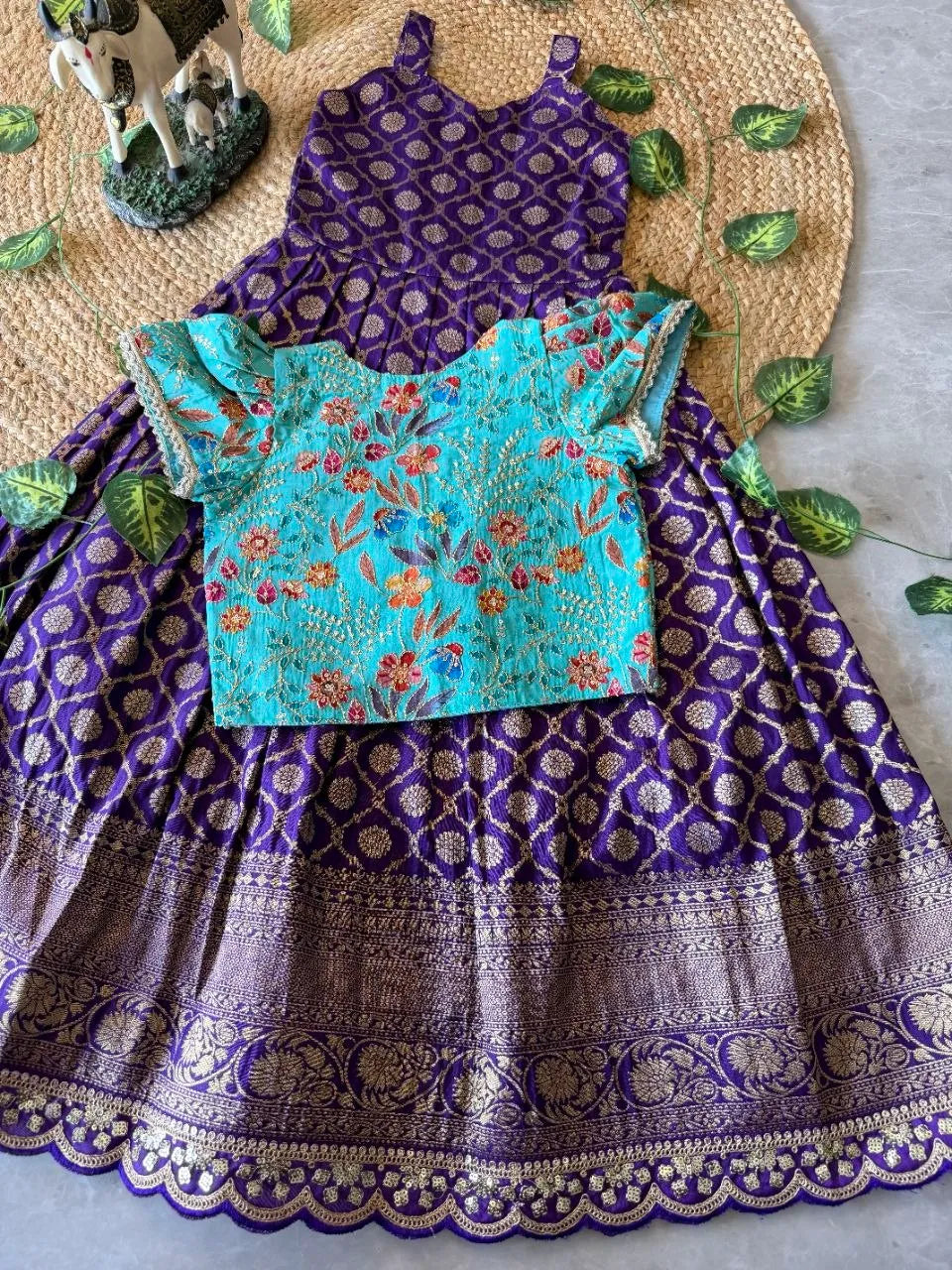 Kids Royal Zari Twirl Gown Set - Purple